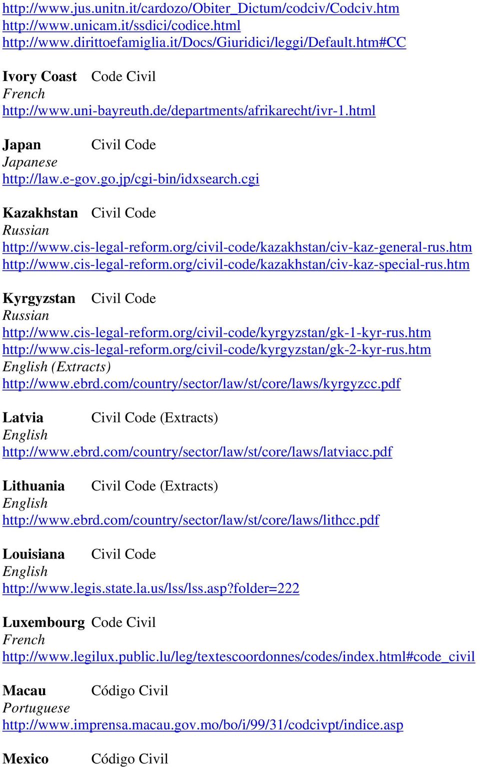 cis-legal-reform.org/civil-code/kazakhstan/civ-kaz-general-rus.htm http://www.cis-legal-reform.org/civil-code/kazakhstan/civ-kaz-special-rus.htm Kyrgyzstan Civil Code http://www.cis-legal-reform.org/civil-code/kyrgyzstan/gk-1-kyr-rus.