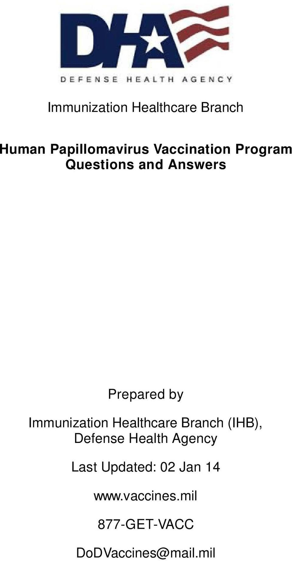 Immunization Healthcare Branch (IHB), Defense Health Agency