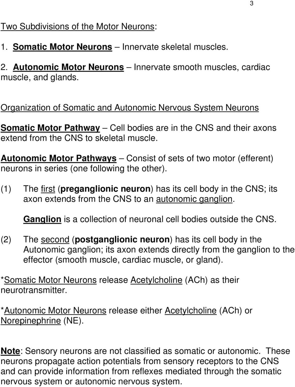 Autonomic Motor Pathways Consist of sets of two motor (efferent) neurons in series (one following the other).