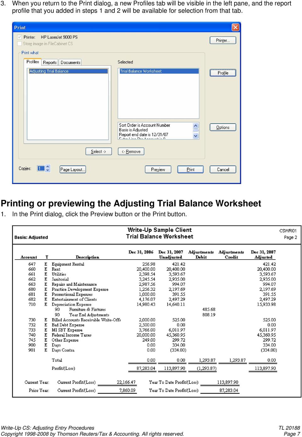 Printing or previewing the Adjusting Trial Balance Worksheet 1.