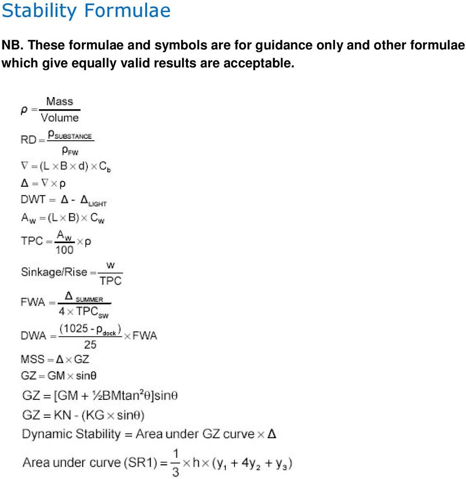 guidance only and other formulae