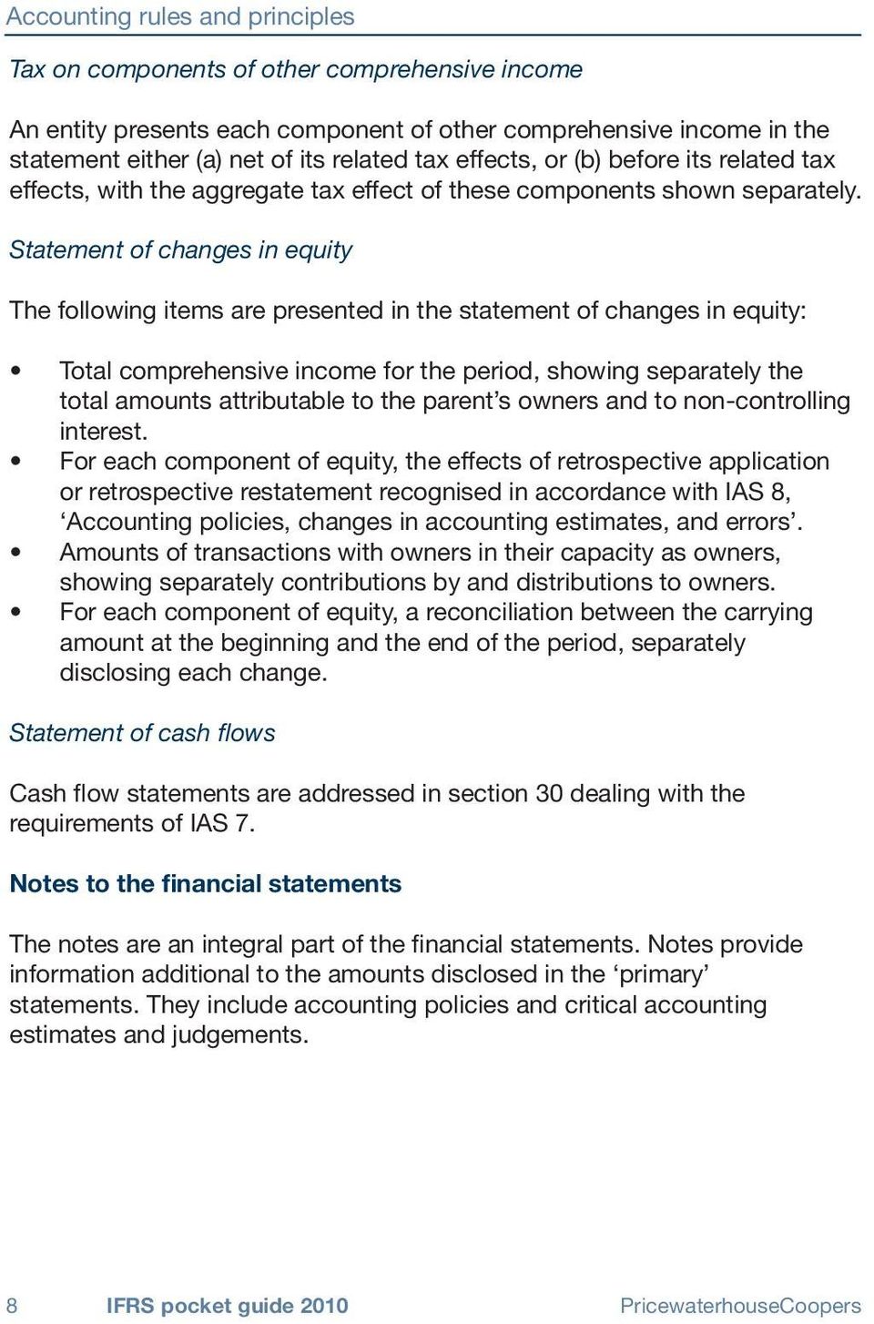 Statement of changes in equity The following items are presented in the statement of changes in equity: Total comprehensive income for the period, showing separately the total amounts attributable to