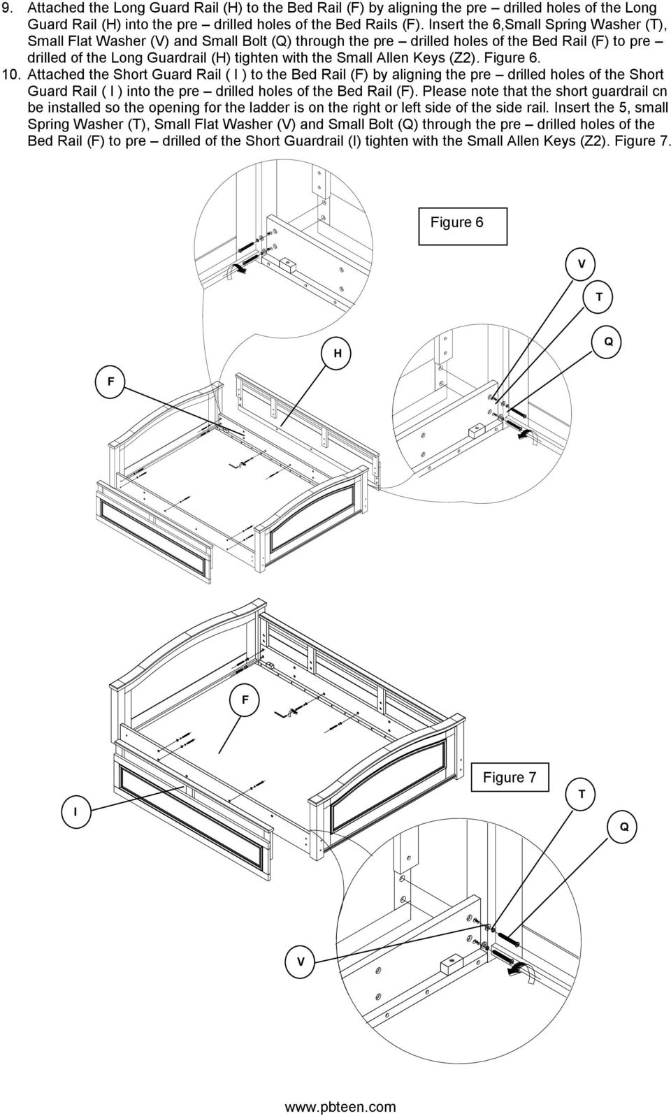 Keys (Z2). Figure 6. 10. Attached the Short Guard Rail ( I ) to the Bed Rail (F) by aligning the pre drilled holes of the Short Guard Rail ( I ) into the pre drilled holes of the Bed Rail (F).
