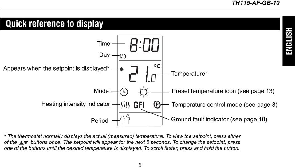 normally displays the actual (measured) temperature. To view the setpoint, press either of the buttons once.