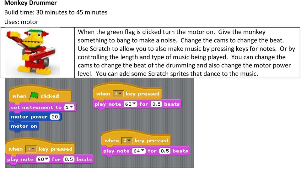 Use Scratch to allow you to also make music by pressing keys for notes.