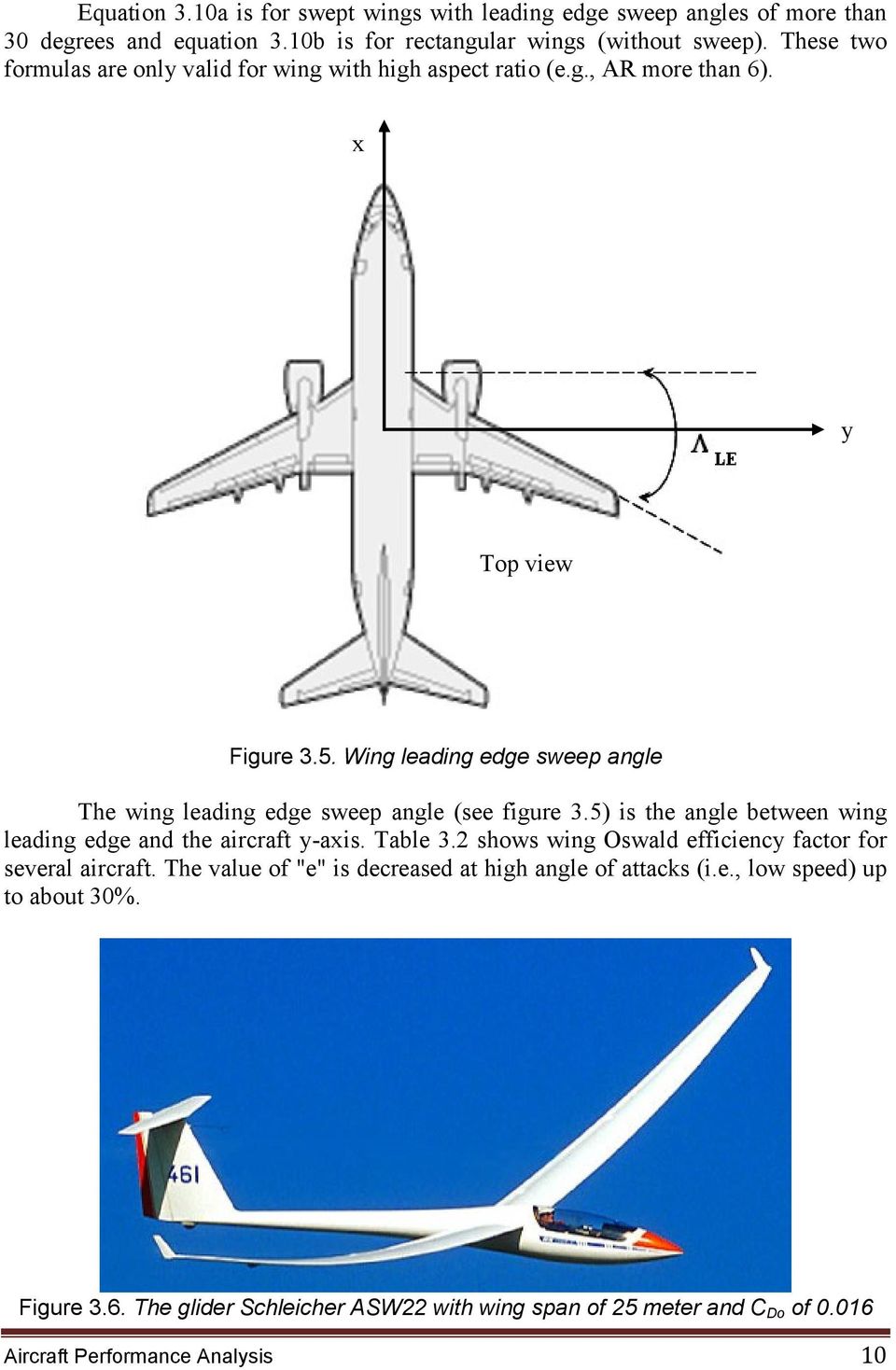 Wing leading edge sweep angle The wing leading edge sweep angle (see figure 3.5) is the angle between wing leading edge and the aircraft y-axis. Table 3.