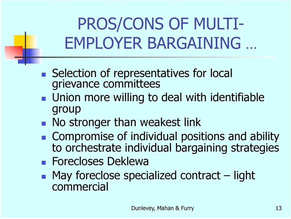 Compromise of individual positions and ability to orchestrate individual bargaining