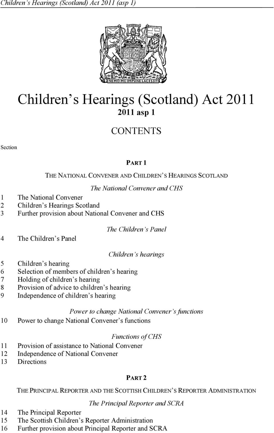 6 Selection of members of children s hearing 7 Holding of children s hearing 8 Provision of advice to children s hearing 9 Independence of children s hearing Power to change National Convener s
