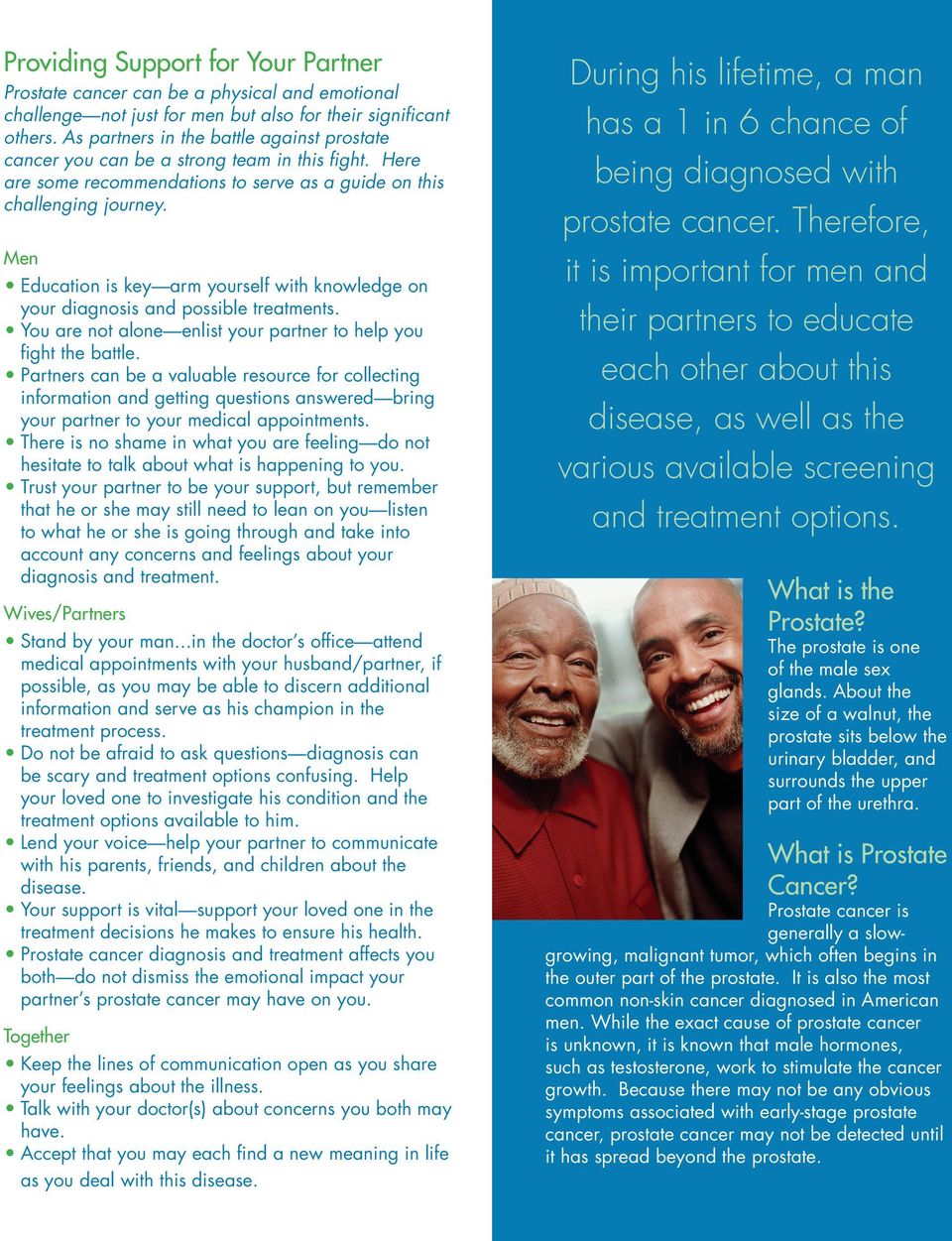 Men Education is key arm yourself with knowledge on your diagnosis and possible treatments. You are not alone enlist your partner to help you fight the battle.