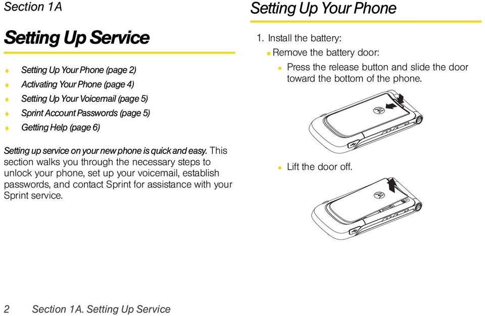 This section walks you through the necessary steps to unlock your phone, set up your voicemail, establish passwords, and contact Sprint for assistance