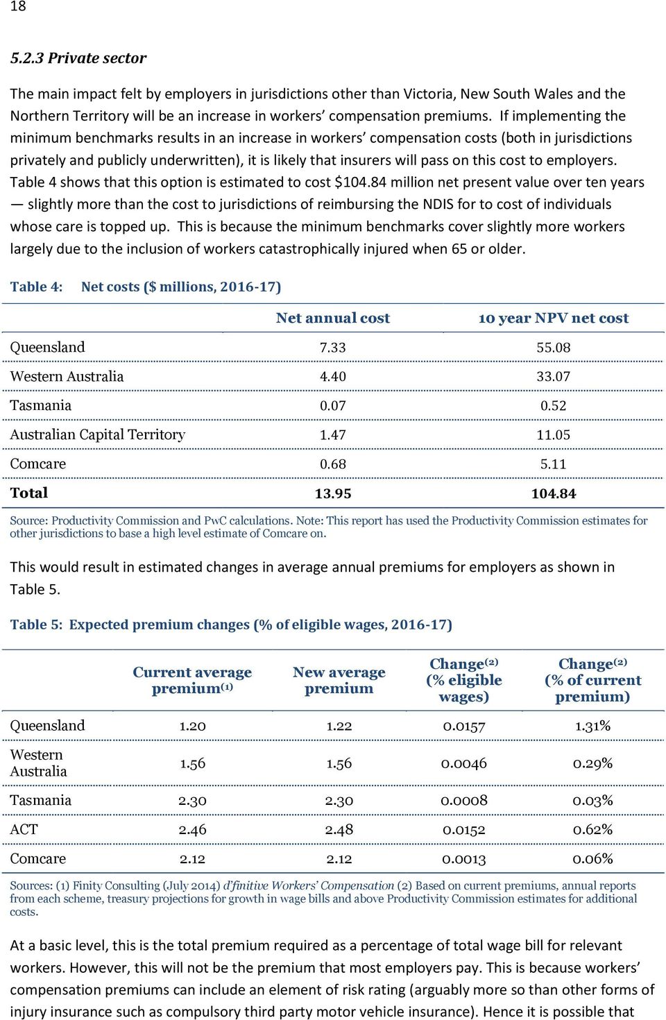cost to employers. Table 4 shows that this option is estimated to cost $104.