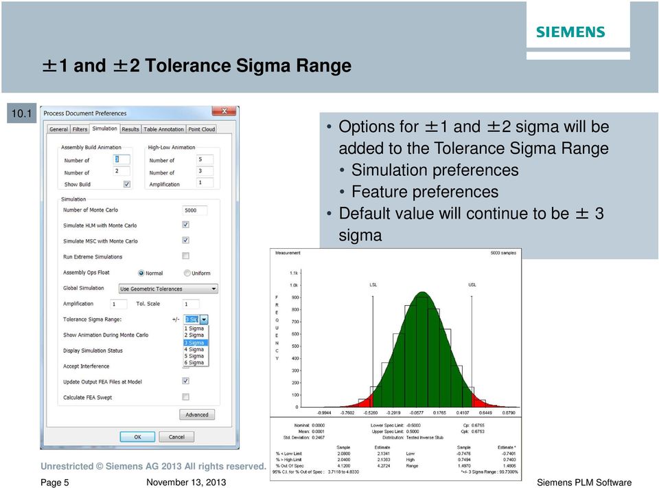 Tolerance Sigma Range Simulation preferences