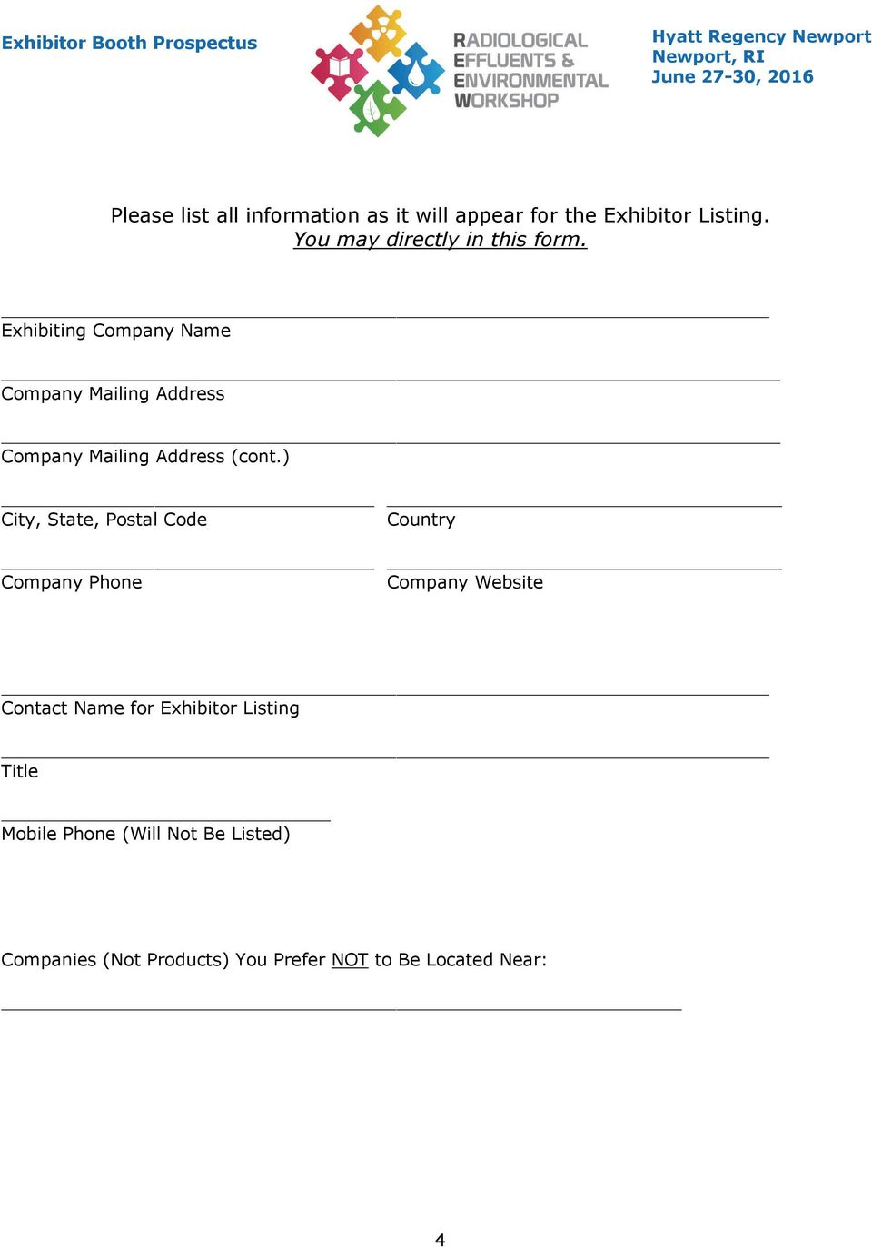 Exhibiting Company Name Company Mailing Address Company Mailing Address (cont.