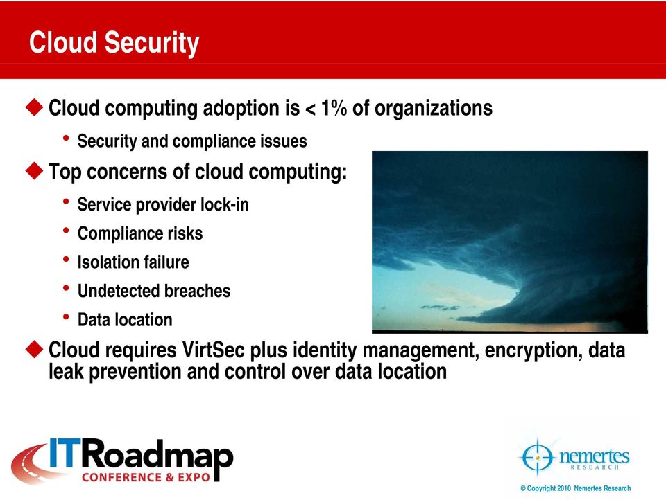 Compliance risks h Isolation failure h Undetected breaches h Dt Data location Cloud