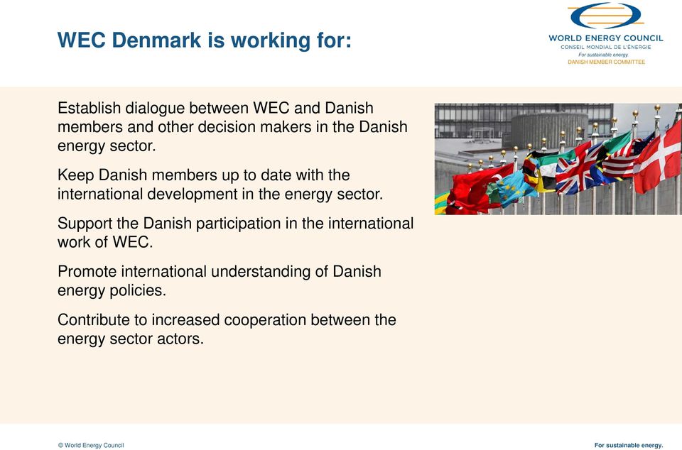 Keep Danish members up to date with the international development in the energy sector.