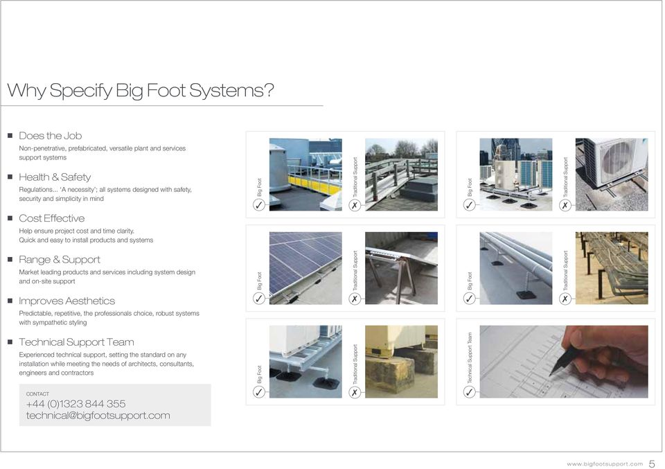 Quick and easy to install products and systems Range & Support Market leading products and services including system design and on-site support Big Foot Traditional Support Big Foot Traditional