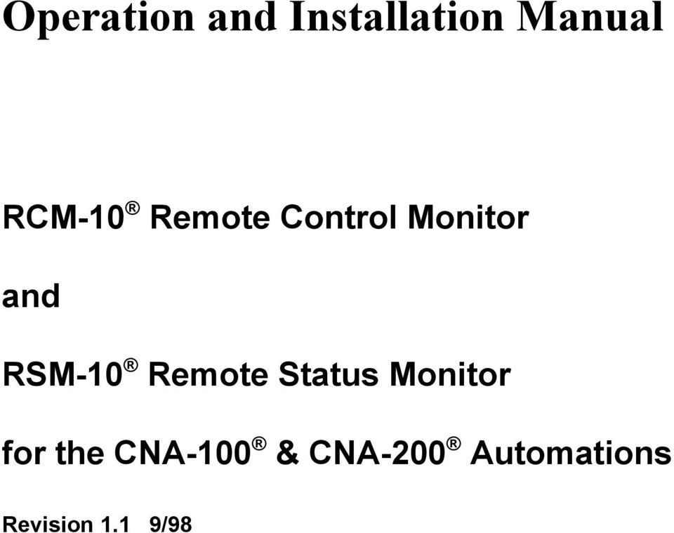 RSM-10 Remote Status Monitor for the