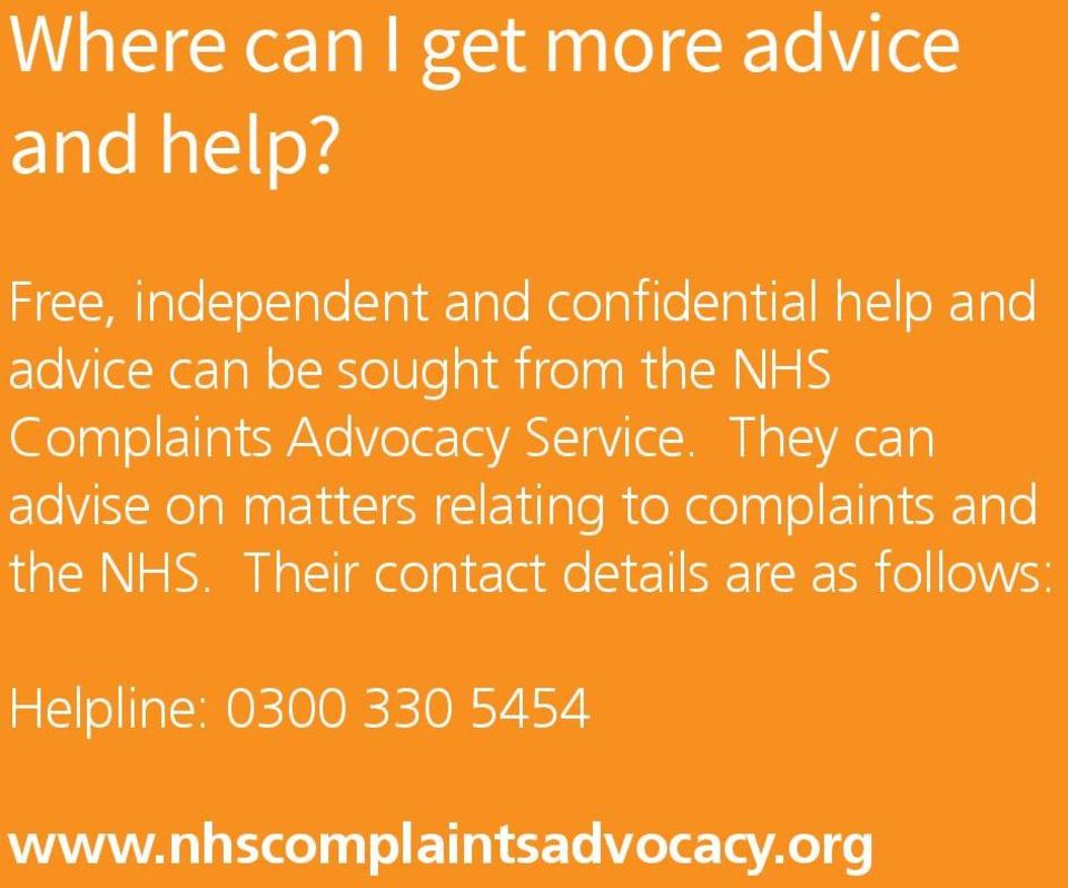NHS Complaints Advocacy Service.