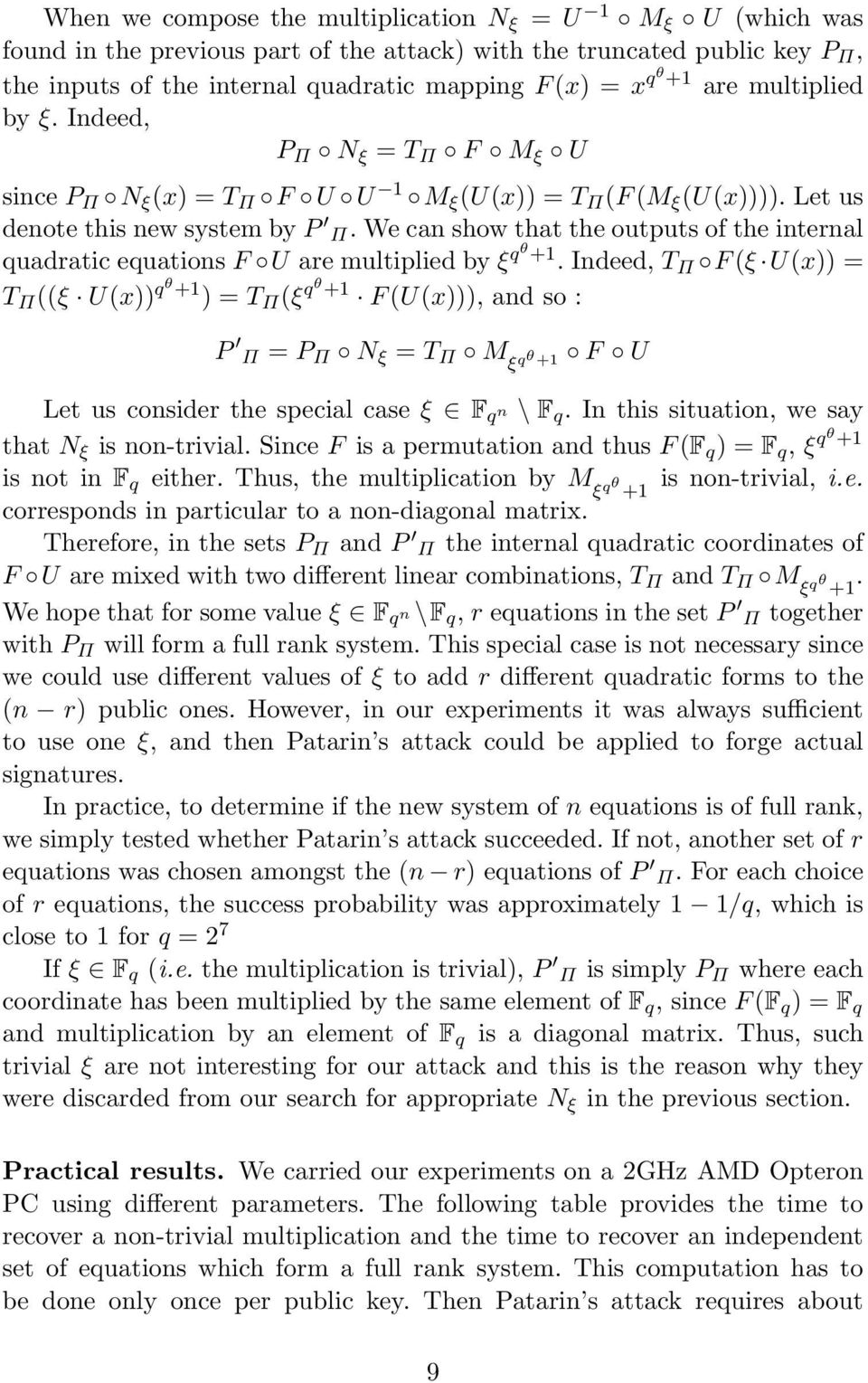 We can show that the outputs of the internal quadratic equations F U are multiplied by ξ qθ +1.