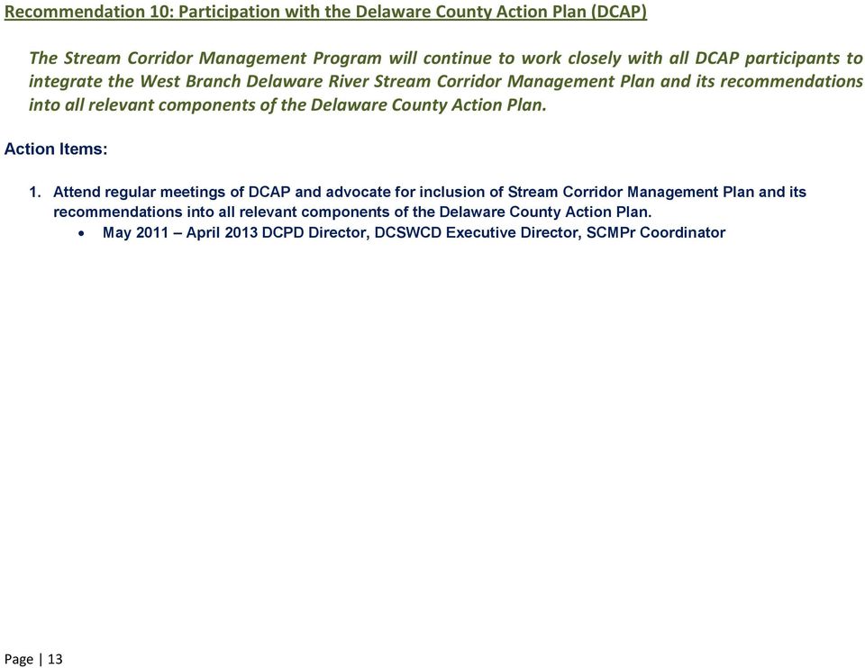 of the Delaware County Action Plan. 1.