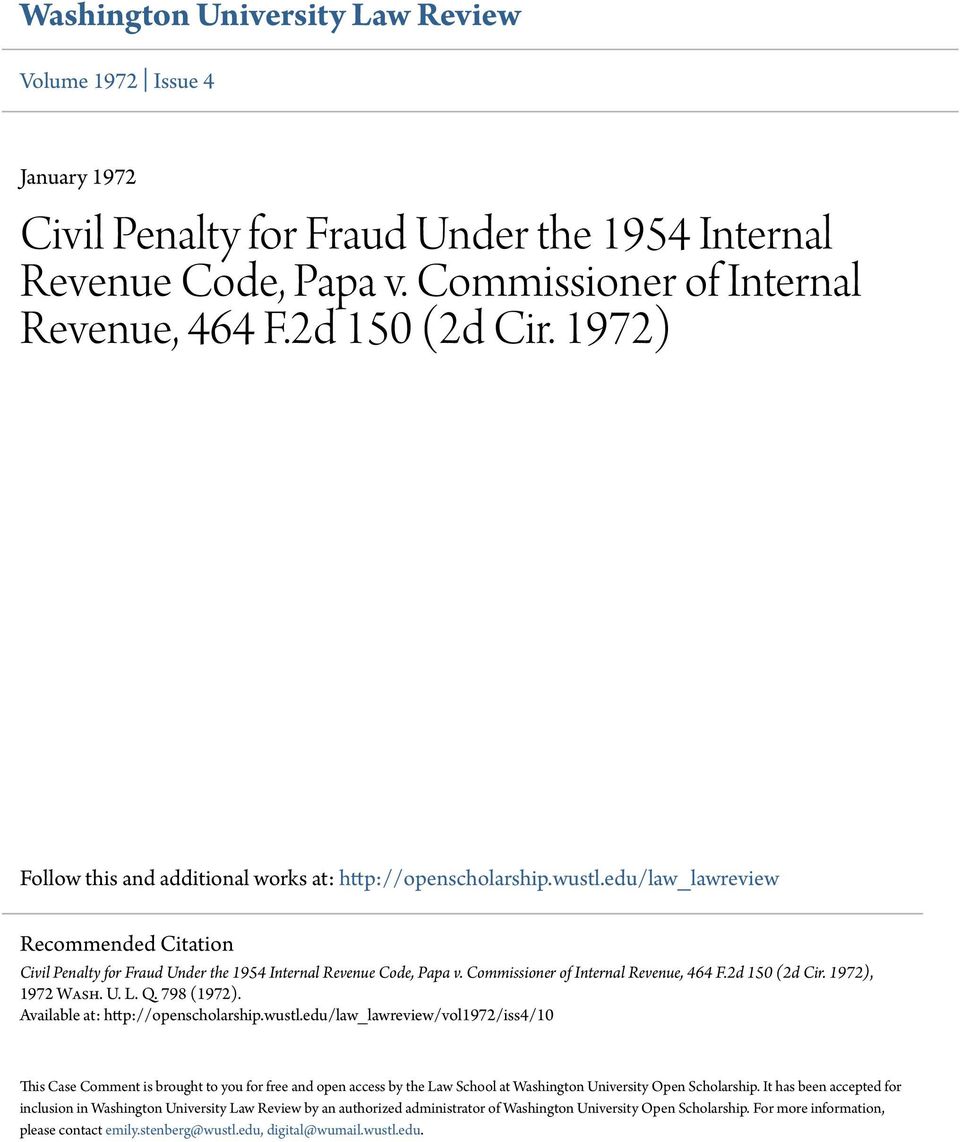Commissioner of Internal Revenue, 464 F.2d 150 (2d Cir. 1972), 1972 Wash. U. L. Q. 798 (1972). Available at: http://openscholarship.wustl.