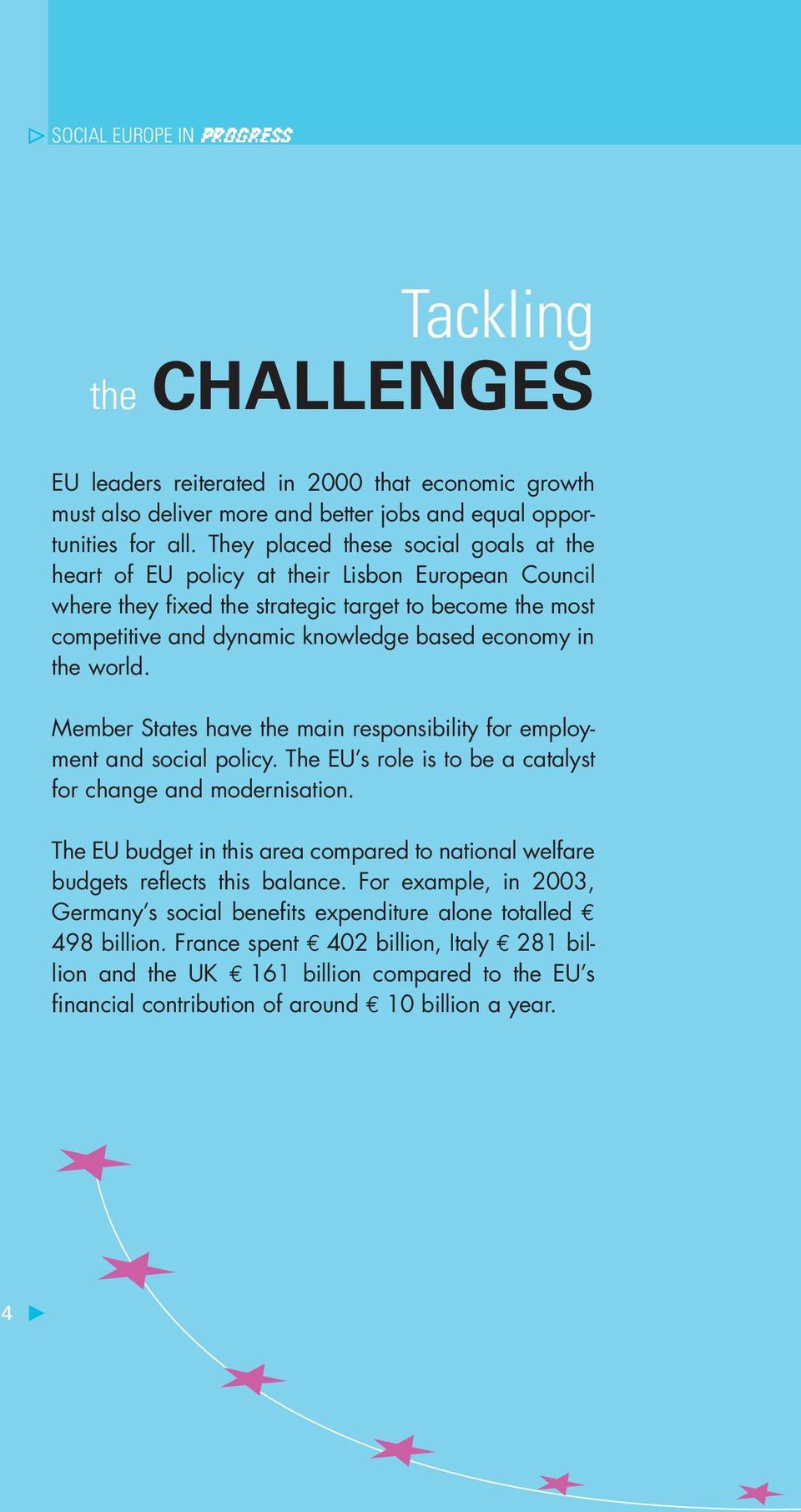 the world. Member States have the main responsibility for employment and social policy. The EU s role is to be a catalyst for change and modernisation.