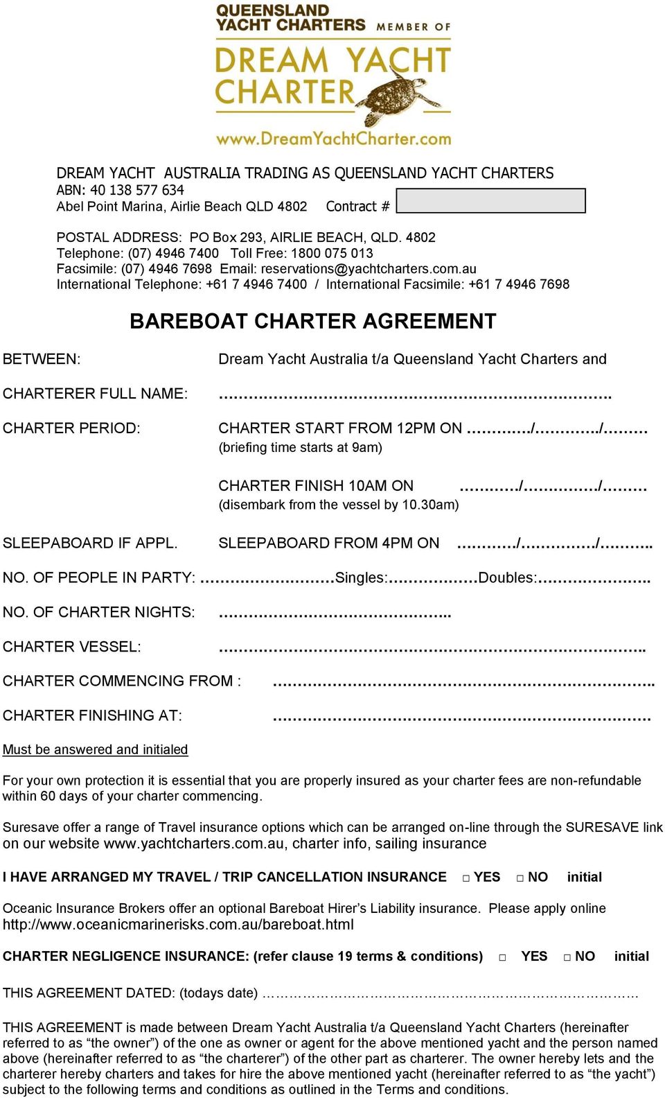 BAREBOAT CHARTER AGREEMENT - PDF Free Download With Regard To yacht charter agreement template