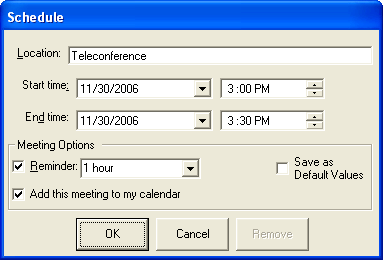 3.1. Schedule Description The Schedule form is shown when a Schedule button is selected. This form collects schedule information in a similar format to the Outlook Appointment form.