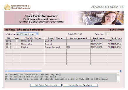 Saskatchewan Advantage Scholarship Click on Display Detail.
