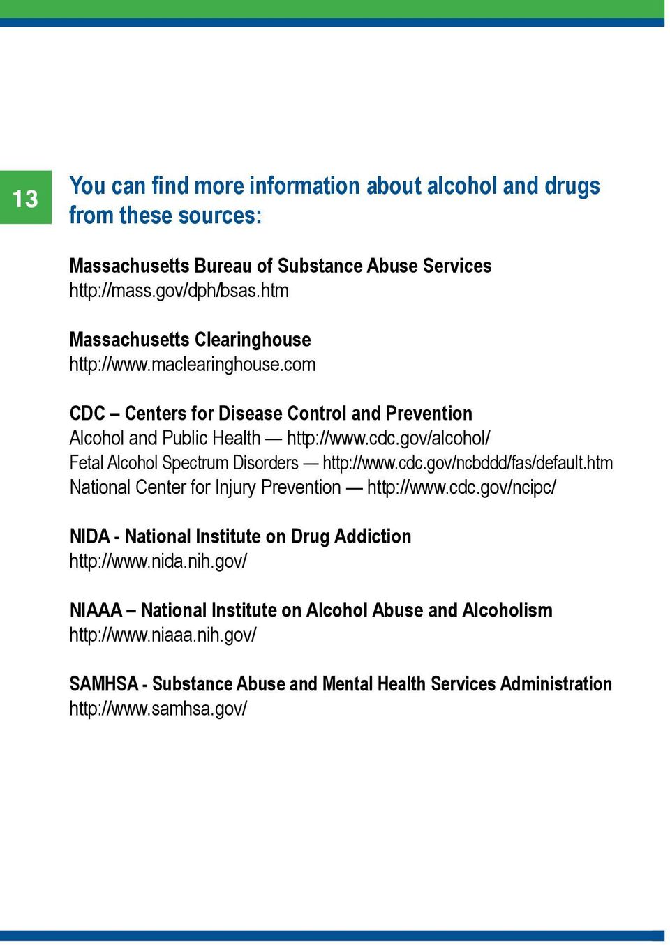 gov/alcohol/ Fetal Alcohol Spectrum Disorders http://www.cdc.gov/ncbddd/fas/default.htm National Center for Injury Prevention http://www.cdc.gov/ncipc/ NIDA - National Institute on Drug Addiction http://www.