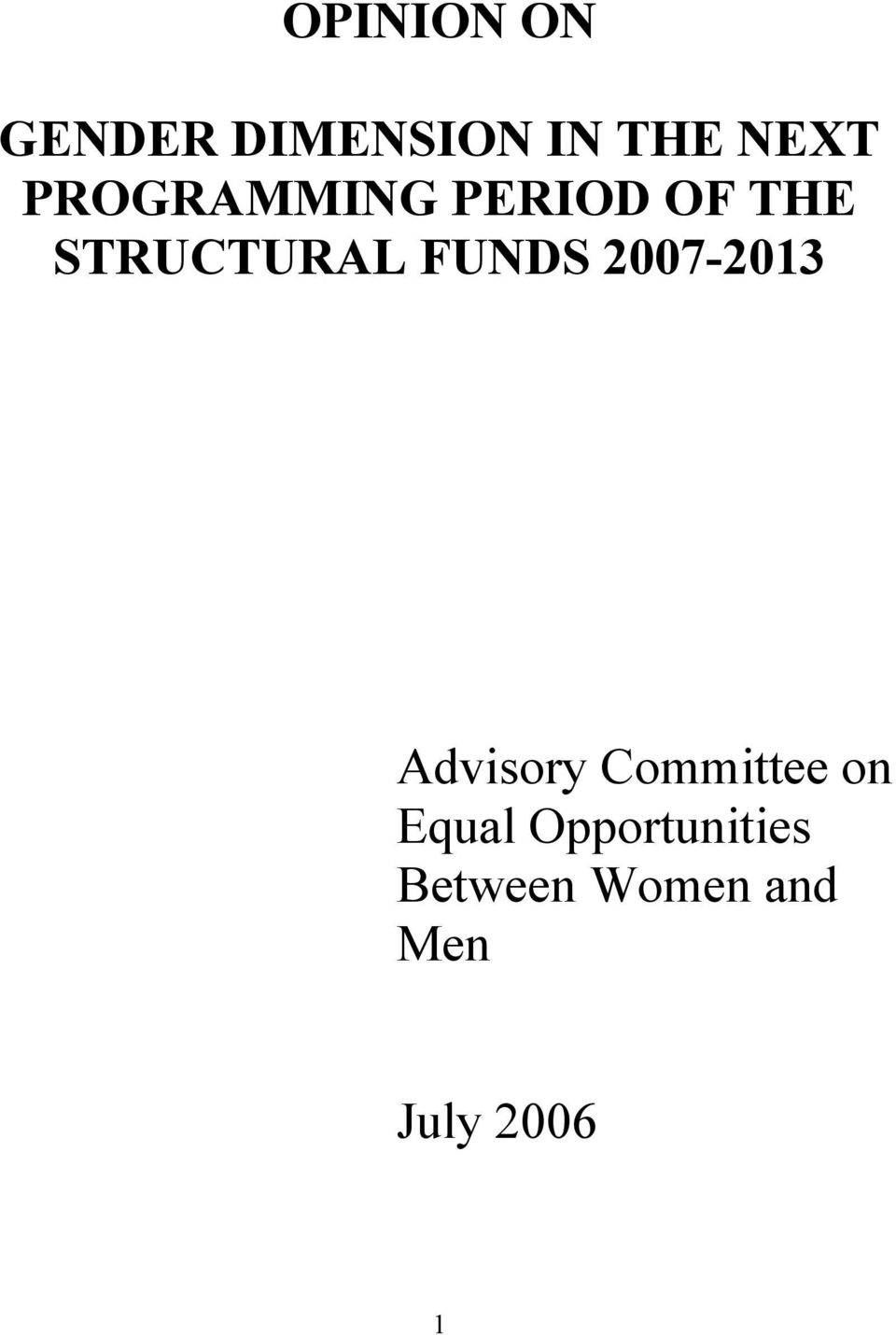 FUNDS 2007-2013 Advisory Committee on