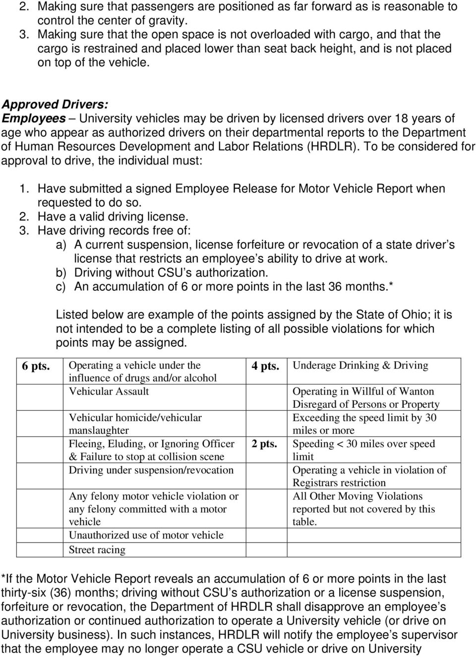 Approved Drivers: Employees University vehicles may be driven by licensed drivers over 18 years of age who appear as authorized drivers on their departmental reports to the Department of Human