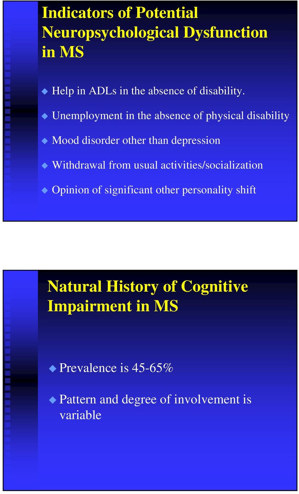 Unemployment in the absence of physical disability Mood disorder other than depression Withdrawal