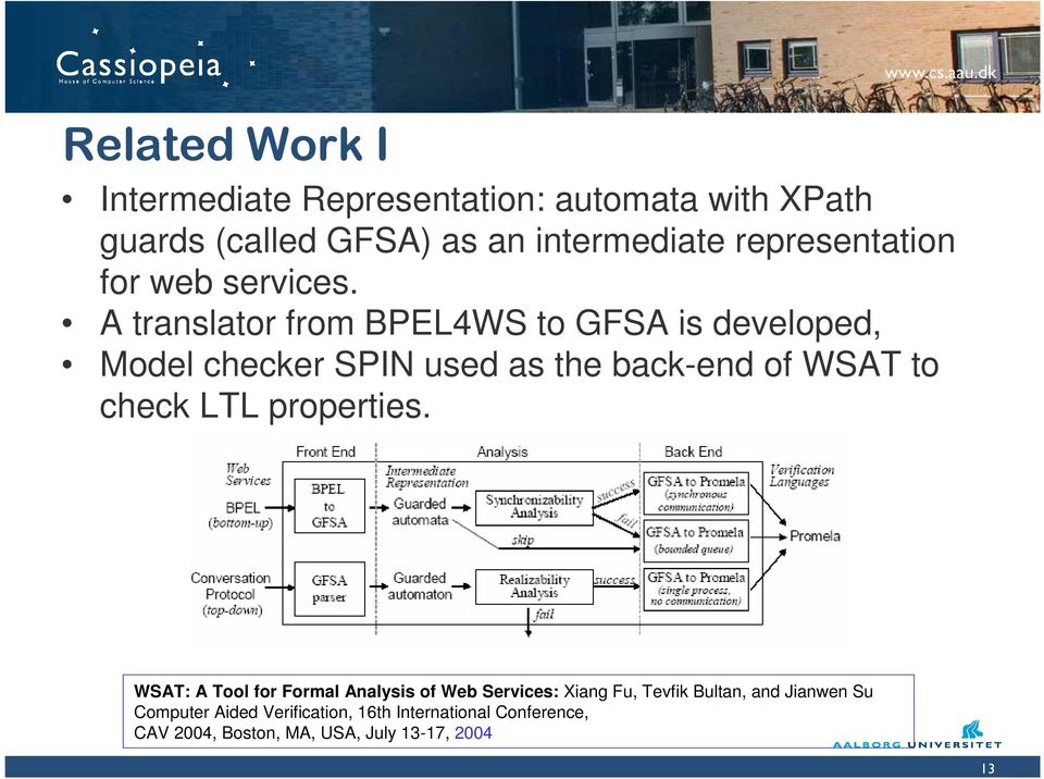 A translator from BPEL4WS to GFSA is developed, Model checker SPIN used as the back-end of WSAT to check LTL