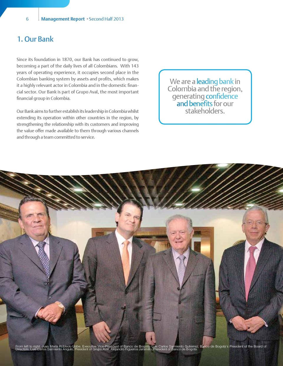 financial sector. Our Bank is part of Grupo Aval, the most important financial group in Colombia.