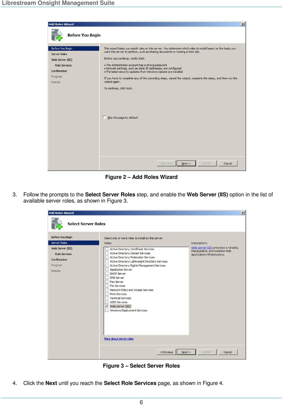 Server (IIS) option in the list of available server roles, as shown in