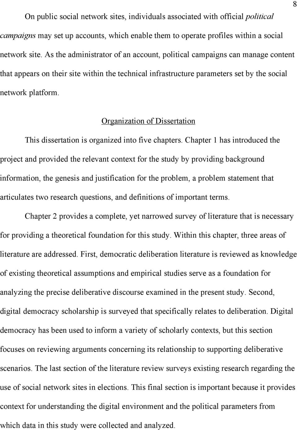 Organization of Dissertation This dissertation is organized into five chapters.