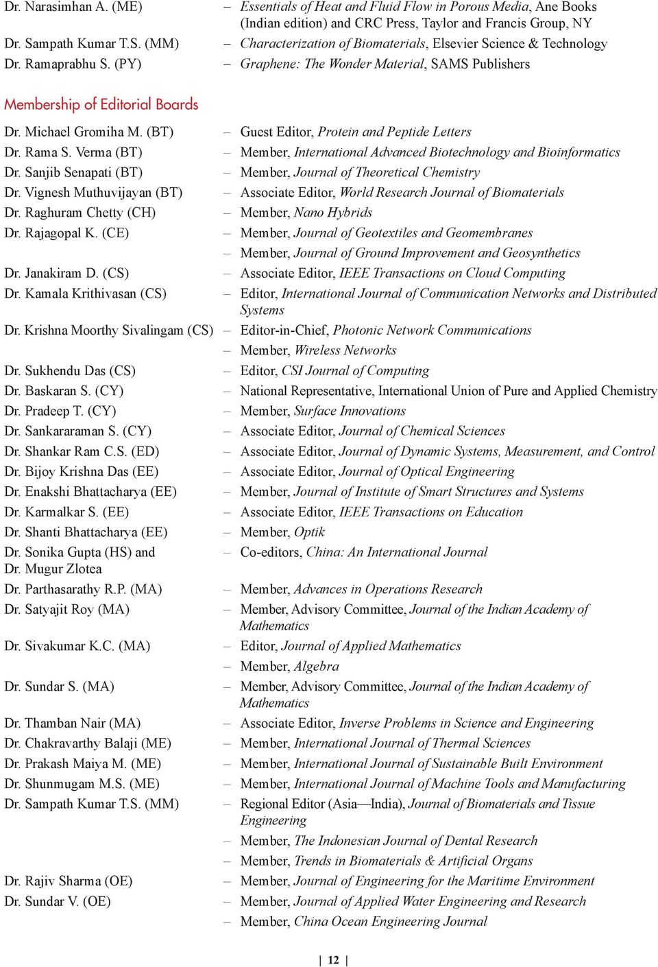Graphene: The Wonder Material, SAMS Publishers Membership of Editorial Boards Dr. Michael Gromiha M. (BT) Dr. Rama S. Verma (BT) Dr. Sanjib Senapati (BT) Dr. Vignesh Muthuvijayan (BT) Dr.