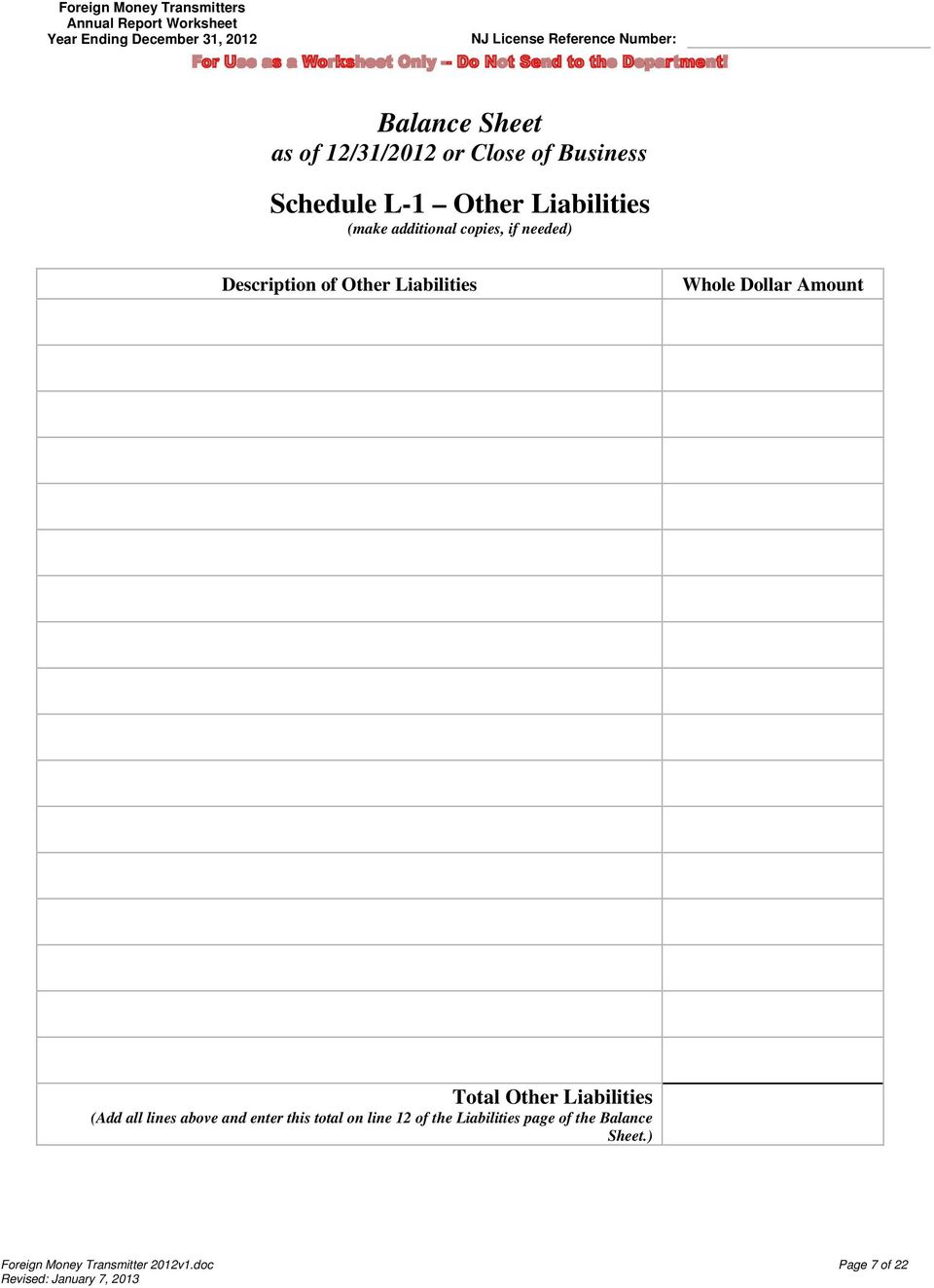 Liabilities (Add all lines above and enter this total on line 12 of the