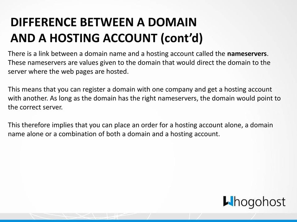 This means that you can register a domain with one company and get a hosting account with another.