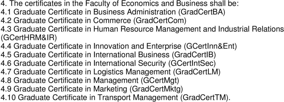 4 Graduate Certificate in Innovation and Enterprise (GCertInn&Ent) 4.5 Graduate Certificate in International Business (GradCertIB) 4.