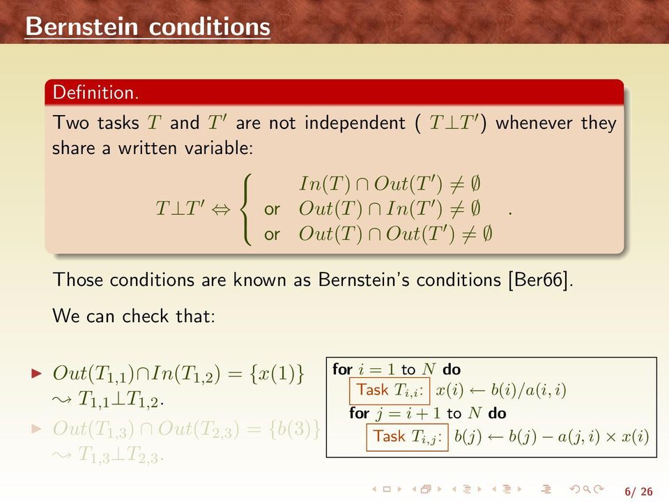 ) In(T ). or Out(T ) Out(T ) Those conditions are known as Bernstein s conditions [Ber66].