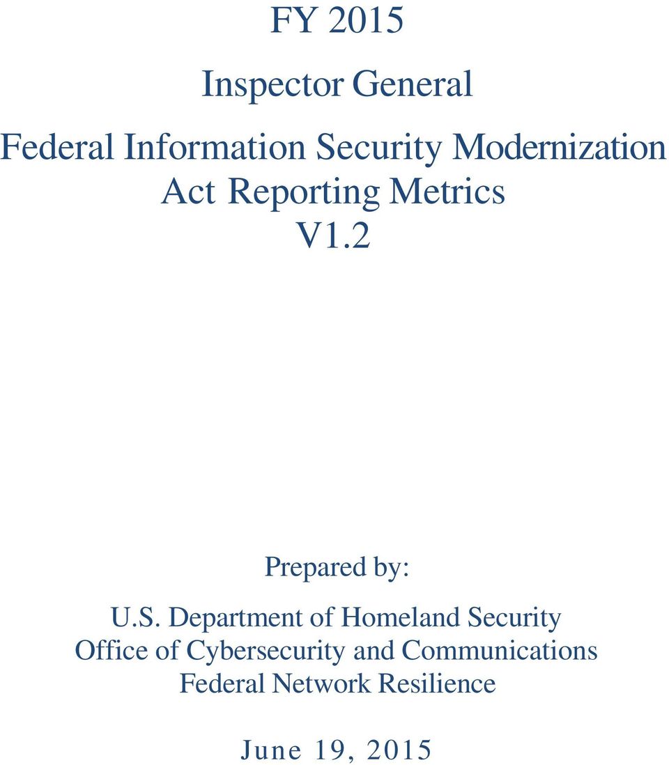 Department of Homeland Security Office of Cybersecurity