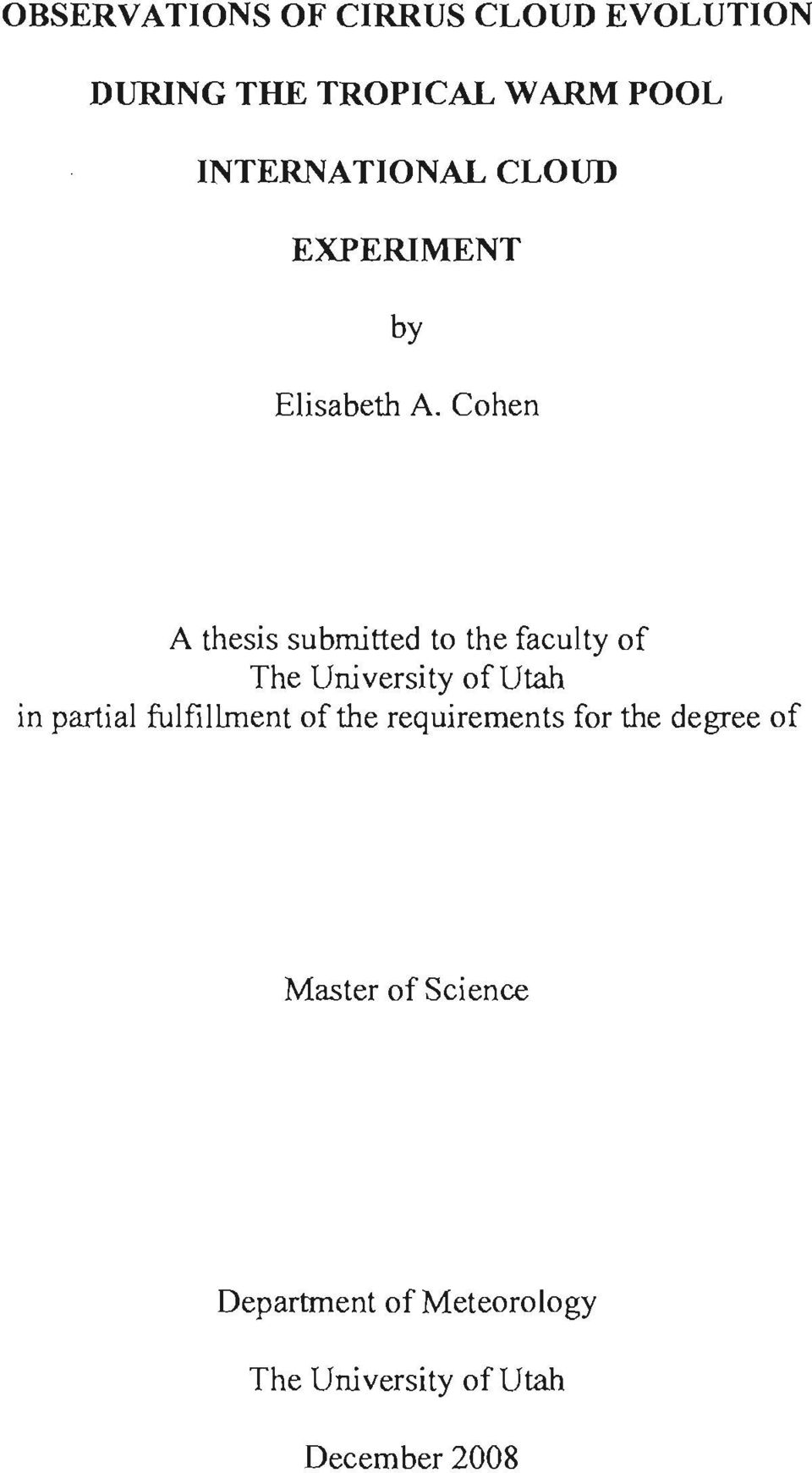 Cohen A thesis submitted to the faculty of The University of Utah in partial