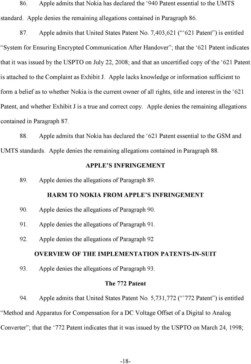 uncertified copy of the 621 Patent is attached to the Complaint as Exhibit J.