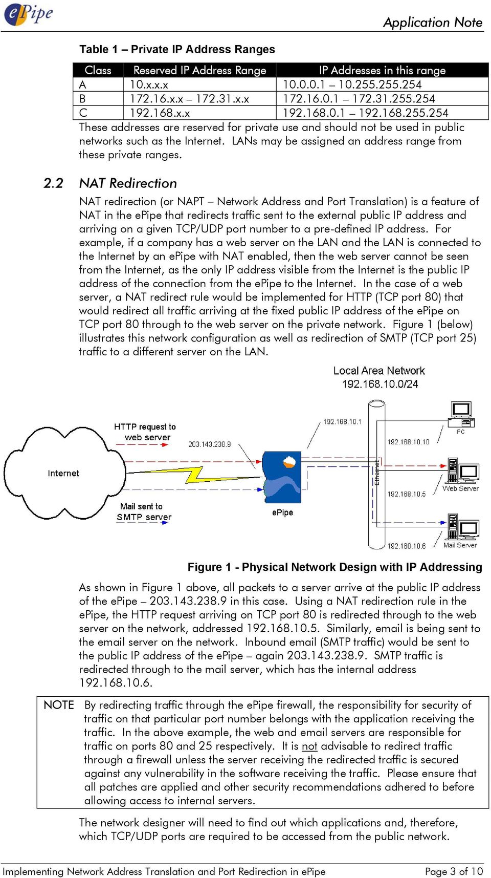 2 NAT Redirection NAT redirection (or NAPT Network Address and Port Translation) is a feature of NAT in the epipe that redirects traffic sent to the external public IP address and arriving on a given