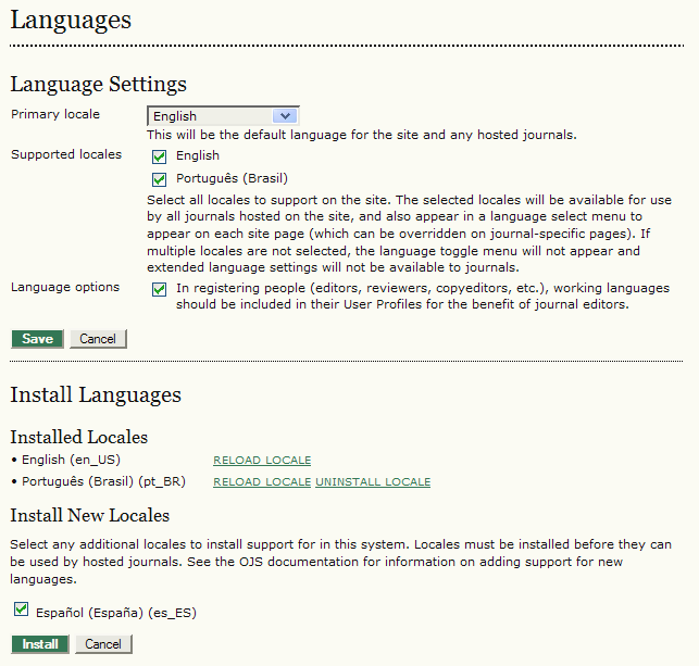 Figure 14: : Multilingual Interface To do this, your Site Administrator will need to choose Languages from the