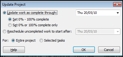Tracking From the dialog make the choices of how you want the task updated you may change dates, percentage complete, the name, duration etc FIGURE ERROR! NO TEXT OF SPECIFIED STYLE IN DOCUMENT.