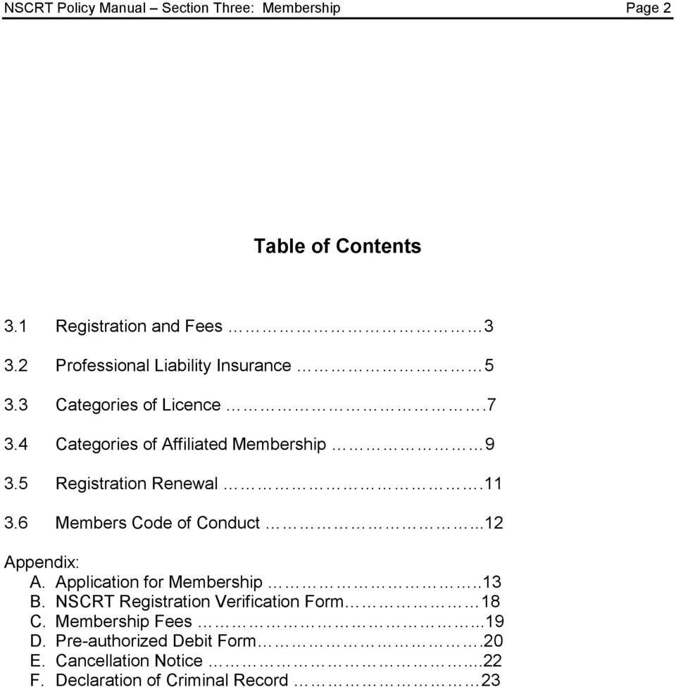 5 Registration Renewal.11 3.6 Members Code of Conduct...12 Appendix: A. Application for Membership..13 B.