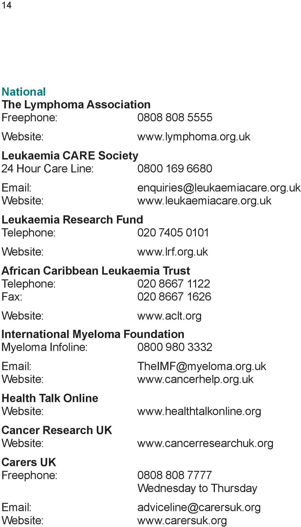 org.uk African Caribbean Leukaemia Trust Telephone: 020 8667 1122 Fax: 020 8667 1626 www.aclt.